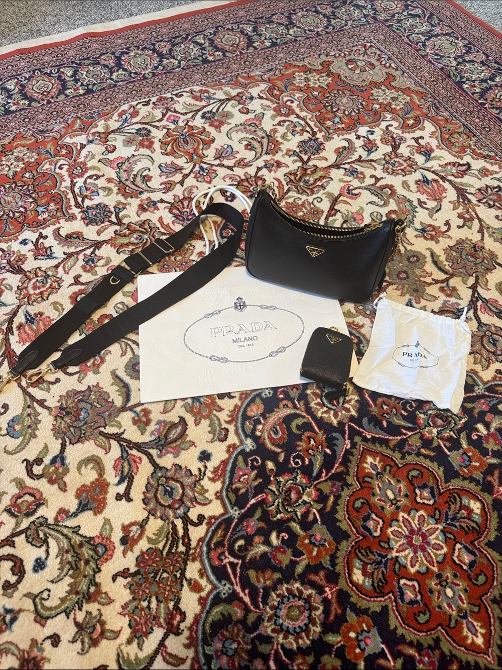 Prada Black Saffiano Leather Crossbody with Gold-Tone Logo